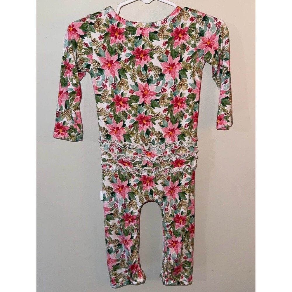 Doodalou Bamboo Poinsettia Christmas Zipper Romper - 6-9 Months